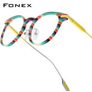 FONEX Acetate Titanium Gọng kính phụ nữ thiết kế thương hiệu Tròn Kiểu retro cổ điển Kính mắt nam Nh