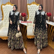 NADIRA DRESS Gamis Wanita Plisket Ceruty Babydoll Premium Mix Renda Plus Hijab