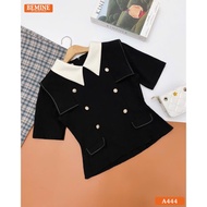 BEMINE V-neck shirt with peplum buttons-A444