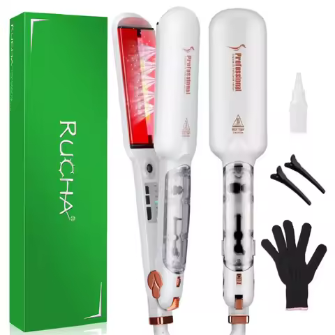 RUCHA Infrared Steam Hair Straightener 2 Inches Wide Plate Hair Salon Steampod Ironing Styler Cerami