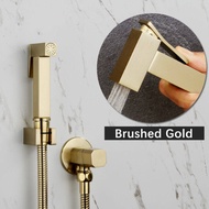 Hand Held Bidet Sprayer Brass Douche Kit Toilet Shattaf Sprayer Square Brushed Gold Copper Valve Set Shower Head Faucet