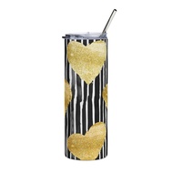 Gold hearts black stripes 1 Stainless Steel Tumbler, 20oz