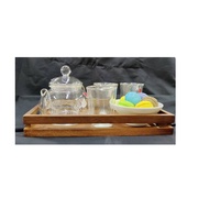 Acacia Wood Serving Basket With Wood Base