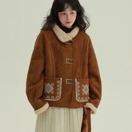 焦糖棕 可可小絨毯 遊牧系列皮毛一體 麂皮絨加厚保暖外套