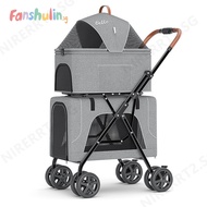 fanshulin.sg Pet Stroller Lightweight Cat Stroller Folding Double-Layer Cat Stroller Detachable Cat 