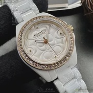 COACH蔻馳精品錶,編號：CH00193,26mm圓形白陶瓷錶殼白色錶盤陶瓷白錶帶