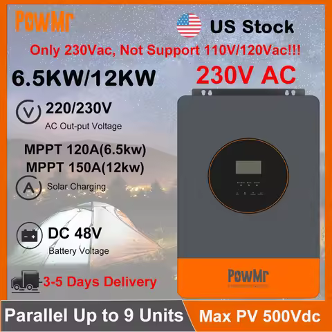 US Stock 6.5KW 12KW Solar Inverter DC 48V to 230V AC 120A/150A MPPT Solar Charger Off-Grid Inversor 
