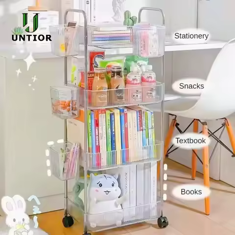 2/3/4 Tier Light Luxury Storage Rack Trolley Transparent Acrylic Rolling Cart With Removable Hanging