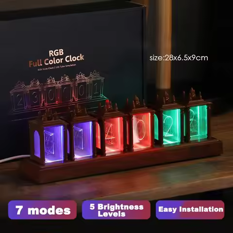 LED Digital Clock Nixie Tube Clock RGB Glow Tube Clock Walnut Wood Night Light Digital Alarm Atomosp