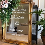 Wedding Welcome Mirror Vinyl Sticker Simple Design Personalized Names Decal Wedding Sign Mirror De