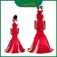 Cruella de Vil Costume Featuring Long Evening Gown and Detailed Accessories