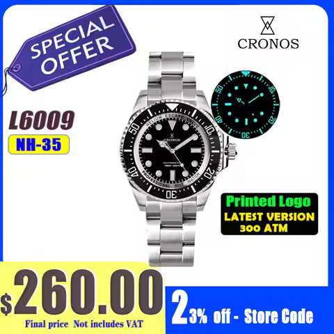 Cronos Automatic Diving Man Watch Stainless Steel Bracelet 2000 Meters Water Resistance Professional
