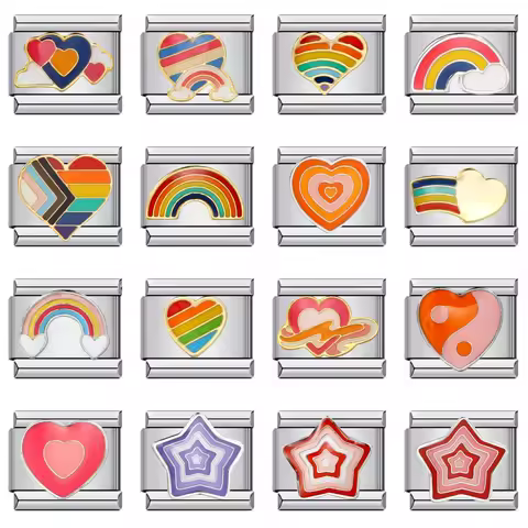 URING Fashion Cute Y2k Star Rainbow Colorful Heart Charms Italian Links 9mm Bracelets Bangle Stainle