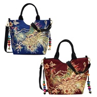 (MYTO) Shiny Sequins Embroidered Ladies Canvas Tote Bag Shopping Shoulder Bag Retro Beaded String To