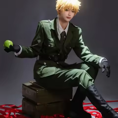 Hetalia Axis Powers Anime Arthur Kirkland Cosplay Costume Wig England UK Arthur Kirkland Green Milit