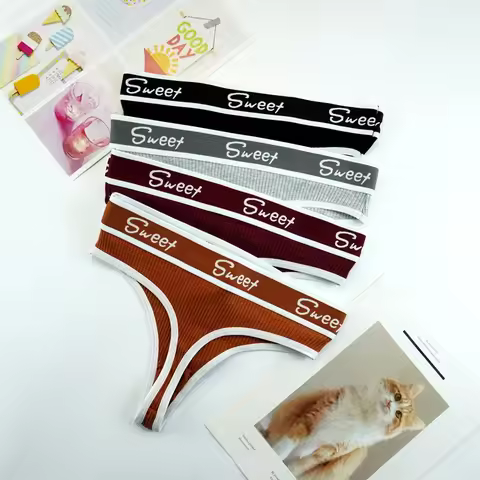 2pcs "Letters" Wide Waistband G String Cotton Pack Women Plus Size Comfortable Panties Female Mid Ri