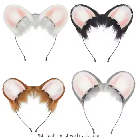 D0UB Plush Mouse Ears Headbands For Costume Halloween Festivals Adjustable Hairband