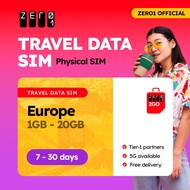 Europe / UK / Turkey SIM Card 30 days 10GB - 20GB Data | 4G/5G | Zero1 2GO full speed Travel Data SI
