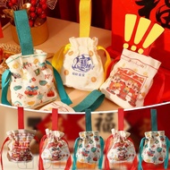 5-1Pcs 2026 New Year Canvas Drawstring Bag - Cartoon Chinese Zodiac Horse Gift Bag - Portable Lunar 