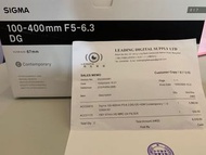 SIGMA 100-400mm F5-6.3 DG Contemporary 行貨, CANON mount,連UV, 有保養, 保養期至 2023 年 2 月