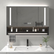 HY&amp; Solid Wood Smart Bathroom Mirror Cabinet with Light Defogging Bathroom Bathroom Mirror Wall-Mounted Bathroom Mirror