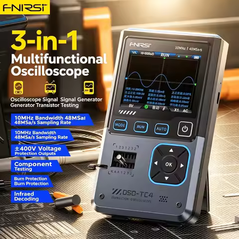 FNIRSI New DSO-TC4 DSO-TC3 3-in-1 Handheld Digital Oscilloscope Transistor Tester Signal Source Port