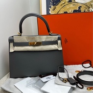 愛馬仕Hermes kelly28 積雨雲灰金扣 epsom皮 U刻 單肩斜挎手提包