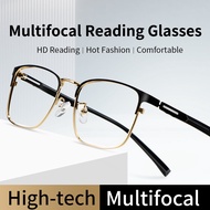 Progressive Multifocal Lightweight Reading Glasses, Zero Magnification on Top Lens,Anti Blue Light R