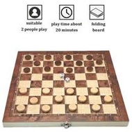 1 Set Chess Checkers Backgammon 3-In-1 Board Games Set, Wooden Chess Board With Plastic Chess Pieces