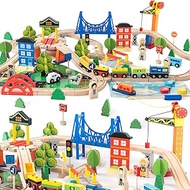 Train Set Wooden Train Set, Toy Train for Boys &amp; Girls with Wooden Train Track