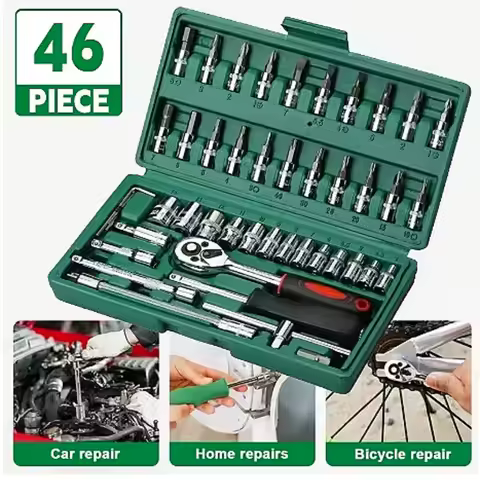 46Pcs/set Socket Wrench Kit Ratchet Screwdriver Torque Wrench Combination Tool Auto Car Motorcycle R