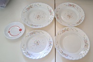 1套5件 高質 餐具 Made in France 法國製造 ARCOPAL 品牌 古懂 精緻花紋 花花 強化碗盤 易清洗 不藏污納垢 強化處理 白瓷 耐撞擊 不易缺角 適用於微波爐 洗碗機