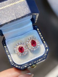 18K鑽石鑲嵌緬甸鴿血紅紅寶石耳環