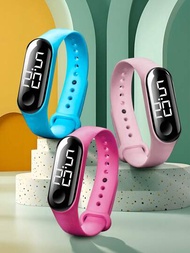 3入組乾電池兒童觸屏簡易LED游泳手環手錶