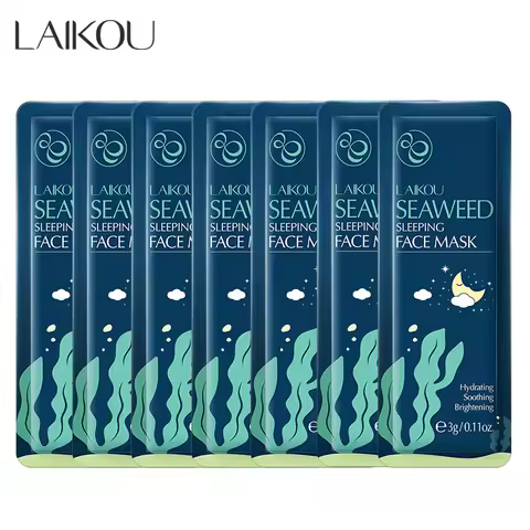 7pcs LAIKOU Seaweed Moisturise Sleeping Face Mask Night Facial Pack Dark Circle Moisturize Mask Face