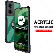 ​For Motorola Moto G35 Phone Case Transparent Acrylic Shockproof Ring Stand Cover Moto G05 G15 Power