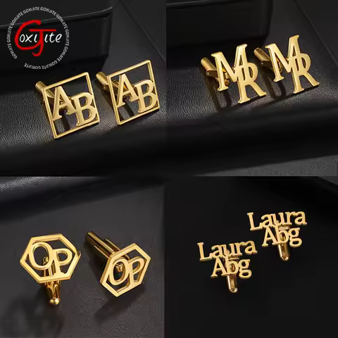 Goxijite Custom Letters Cufflink Men Women Stainless Steel Personalized Name Round Cufflinks Accesso