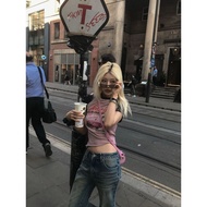 y2k y2k y2k Top Asian Culture Women's Clothing y2k Short-Sleeved Clothes Handsome Dopamine Millenniu