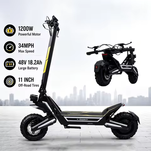 FREEBOY J2MAX 1200W Electric Electric Scooter for Adults;34MPH Top Speed,31Miles Range 11” Off Road 