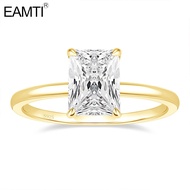 EAMTI 3CT 925 Sterling Silver Engagement Rings Gold Radiant Cut Solitaire Cubic Zirconia CZ Wedding 