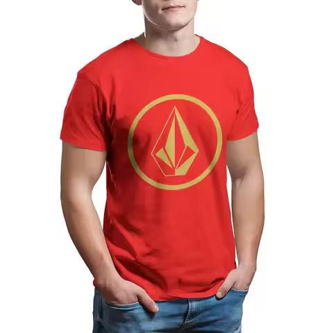 Men's Simple Gold Volcom Logo T Shirts V-Volcoms Cotton Clothes Funny Short Sleeve Crewneck Tee Shir