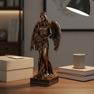Tabletop Display Fortune Deity Statue Hand-Painted Look Deity Resin Statue Bronze Finish