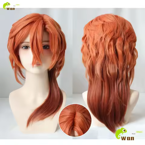 Anime Chuya Nakahara Chuuya Cosplay Wig Long Orange Gradient Curly Wigs Simulated Scalp Heat Resista