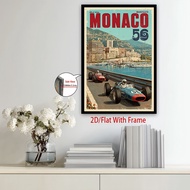 ภาพวาดผ้าใบกรอบ 1 ชิ้น แฟลต 2D - Formula One Racing Cars on Monaco Circuit โปสเตอร์ Vintage Racings