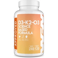 WFN Approved D3-K2-O3-Vitamin D3+K2+Omega 3-240 Capsules-Made in Germany and Tested