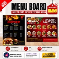 Papan Menu Makanan / Menu Board A3 Size - PLACE ORDER SELEPAS DESIGN DAH READY UNTUK PRINT