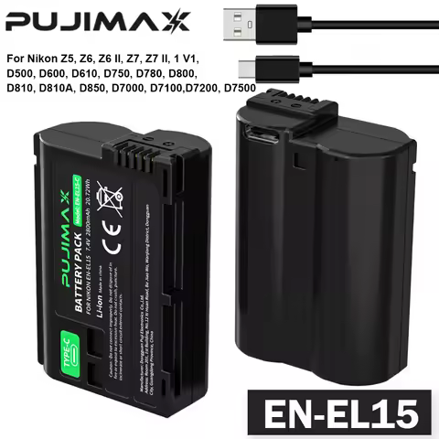 PUJIMAX 2800mAh EN-EL15C EN-EL15 Battery with Type-C Port for Nikon Z5,Z6,Z6 II,Z7,Z7II D7000 D7100 
