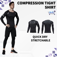 SJS Lelaki Compression Tight Shirt Long Sleeve Baju Sukan Biking Running Hiking Swimming Gym Workout
