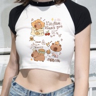 Capybara crop top cute 2025 vintage Slim Fit Cute Grunge shoujo girl style y2k coquette girls clothe