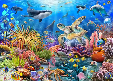300/500/1000 Pcs Jigsaw Puzzle Marine Organism wooden Puzzle Focus Enhancement Therapy Office Decor 